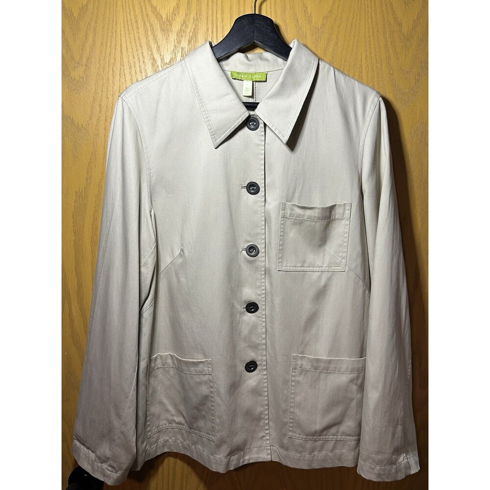 Sigrid Olsen Women's khaki Button Down Utility Shacket Cotton Blend Collar  L